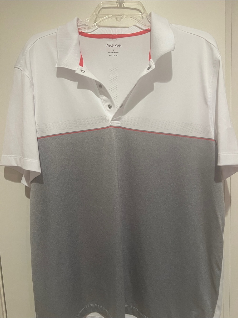Calvin Klein White, Gray & Orange Performance Polo